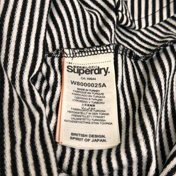 The Superdry Rouched Midi Long Sleeve Dress Black Stripe Sz 8 Side Slit - Picture 7 of 8